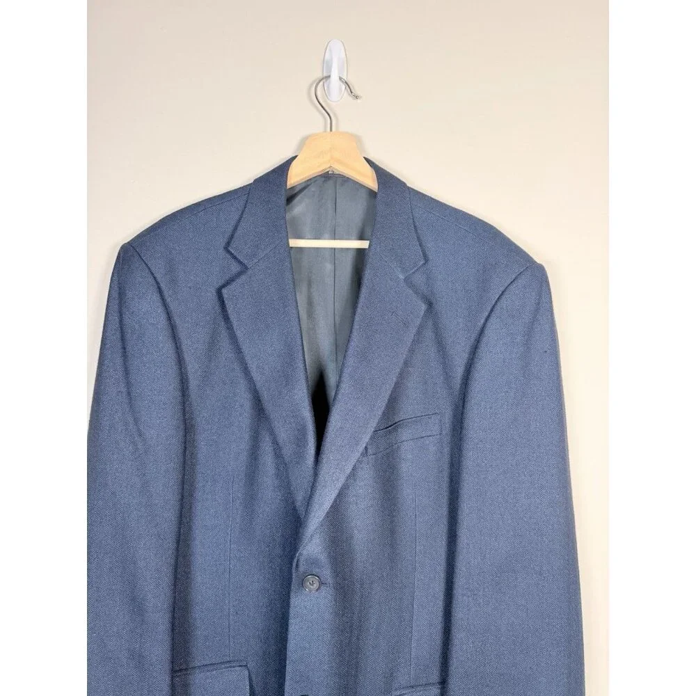 Haggar Black Label Mens 44L Navy 2‎ Button Blazer Silk Suit Jacket Sport Coat